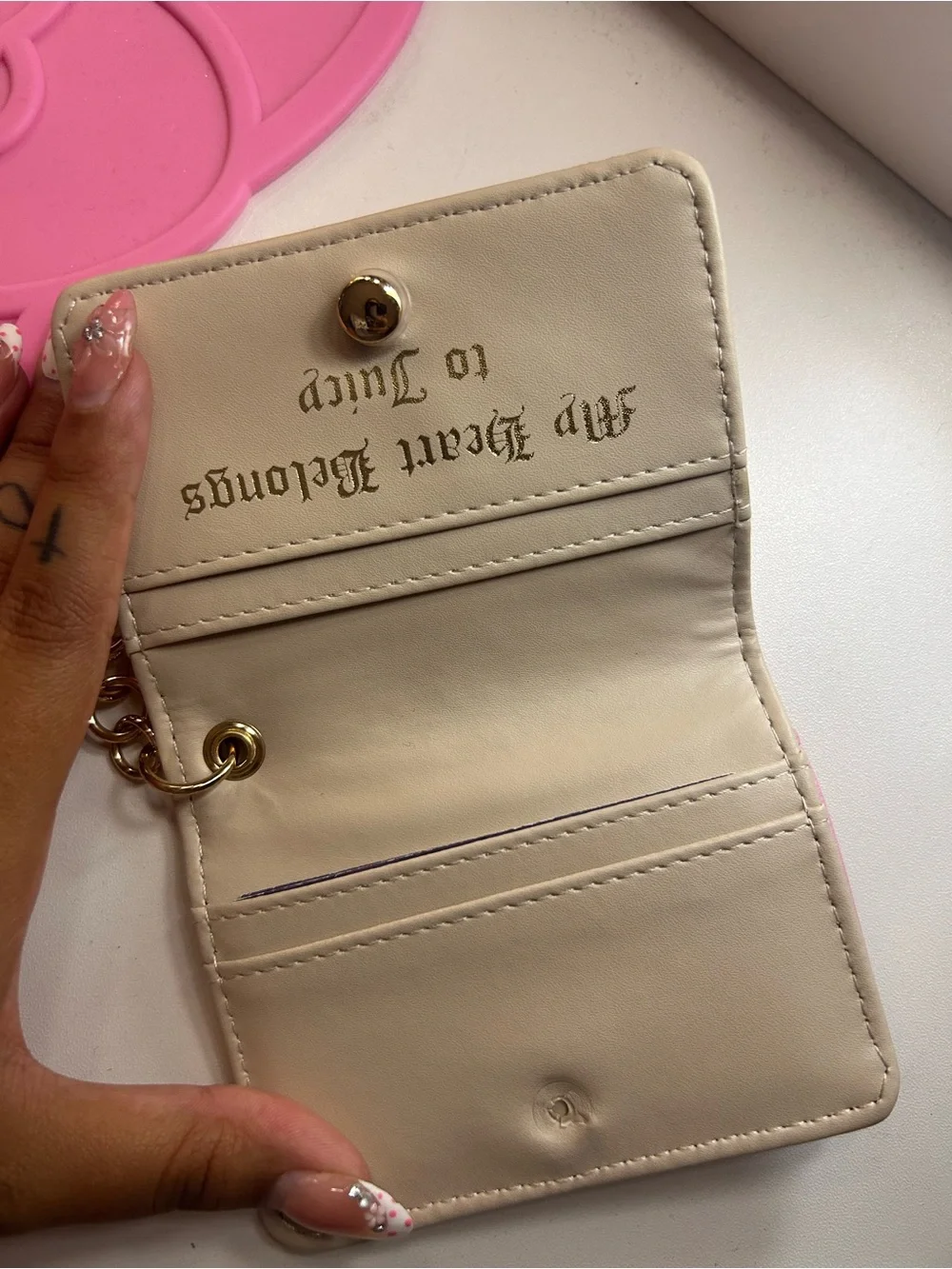 Juicy Couture Cream Quilted Card Holder with Gold Hardware/ Broken